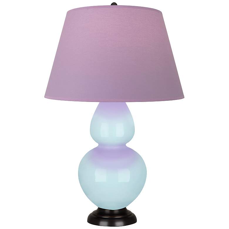 Image 1 Double Gourd 31"H Baby Blue And Bronze Lamp w/ Lavender And Plum Shade