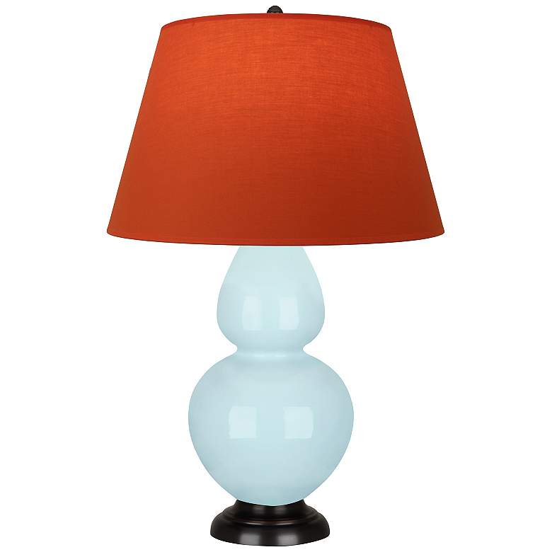 Image 1 Double Gourd 31"H Baby Blue And Bronze Lamp w/ Tangerine And Taupe Shade