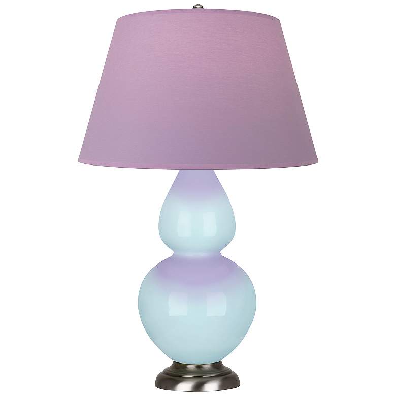 Image 1 Double Gourd 31"H Baby Blue And Silver Lamp w/ Lavender And Plum Shade