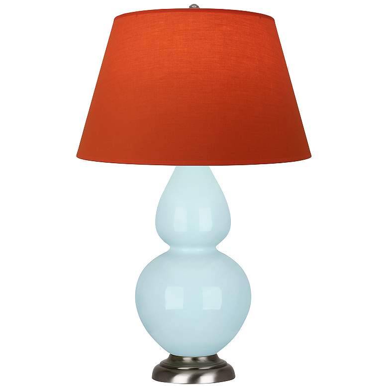 Image 1 Double Gourd 31"H Baby Blue And Silver Lamp w/ Tangerine And Taupe Shade