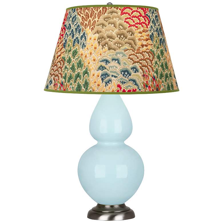 Image 1 Double Gourd 31"H Baby Blue And Silver Table Lamp w/ Fall Floral Shade