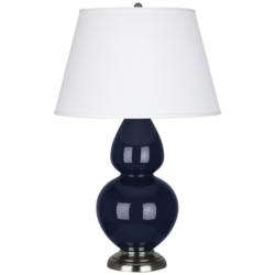 Double Gourd 31"H Blue And Antique Silver Table Lamp With Pearl Shade