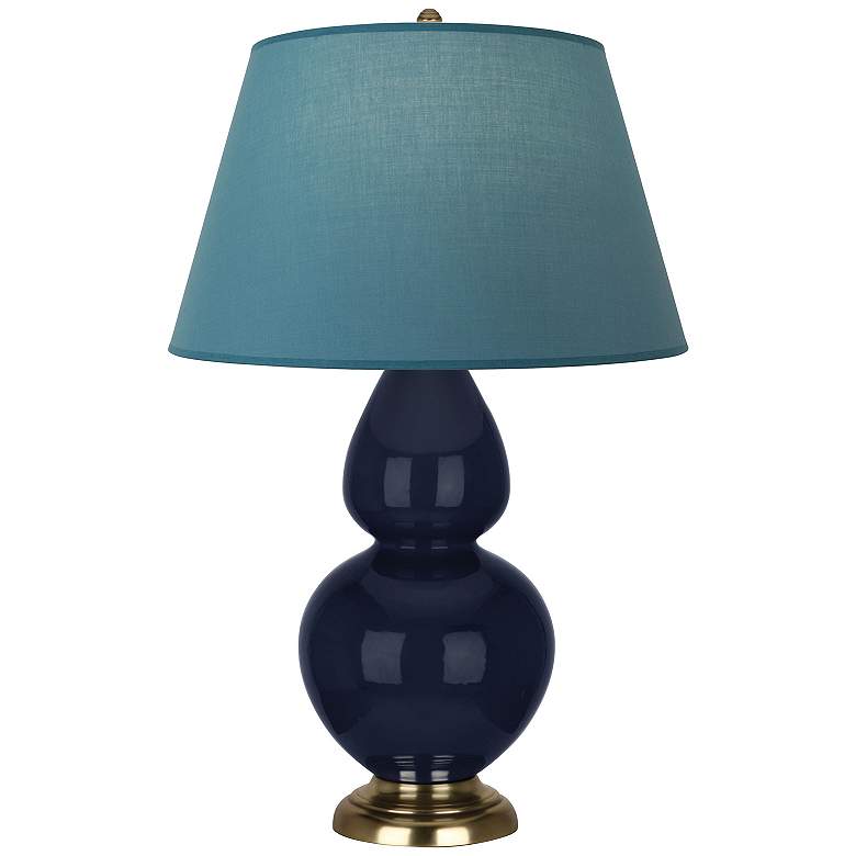 Image 1 Double Gourd 31"H Blue And Brass Lamp w/ Bright Blue And Gray Shade