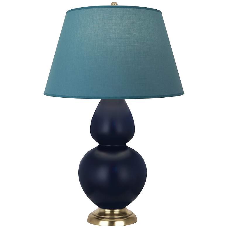Image 1 Double Gourd 31"H Blue And Brass Lamp w/ Bright Blue And Gray Shade