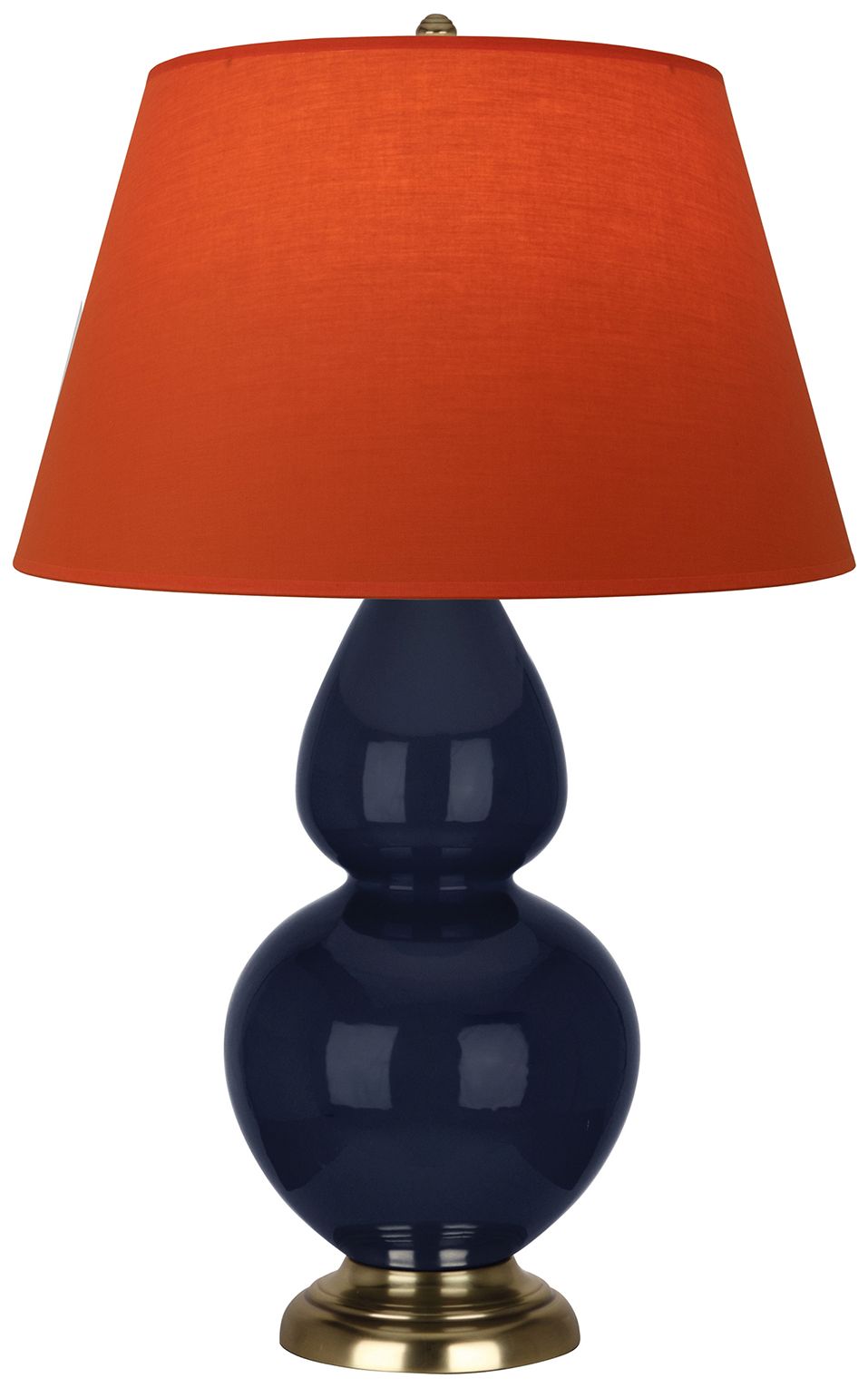Double Gourd 31"H Blue And Brass Lamp w/ Tangerine And Taupe Made to Order