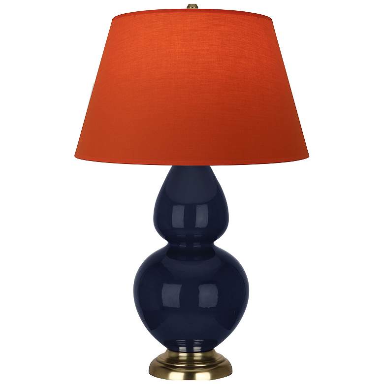 Image 1 Double Gourd 31"H Blue And Brass Lamp w/ Tangerine And Taupe Shade