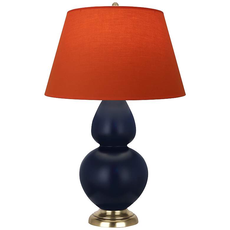 Image 1 Double Gourd 31"H Blue And Brass Lamp w/ Tangerine And Taupe Shade