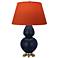 Double Gourd 31"H Blue And Brass Lamp w/ Tangerine And Taupe Shade