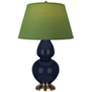 Double Gourd 31"H Blue And Brass Lamp w/ Tea Green And Taupe Shade