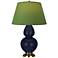 Double Gourd 31"H Blue And Brass Lamp w/ Tea Green And Taupe Shade