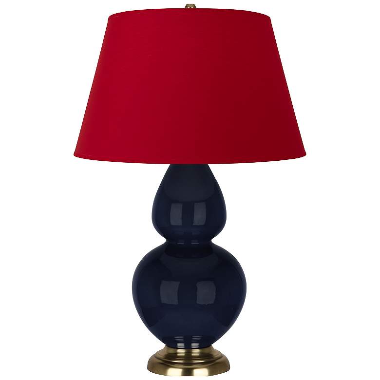Image 1 Double Gourd 31"H Blue And Brass Table Lamp w/ Black And Red Shade