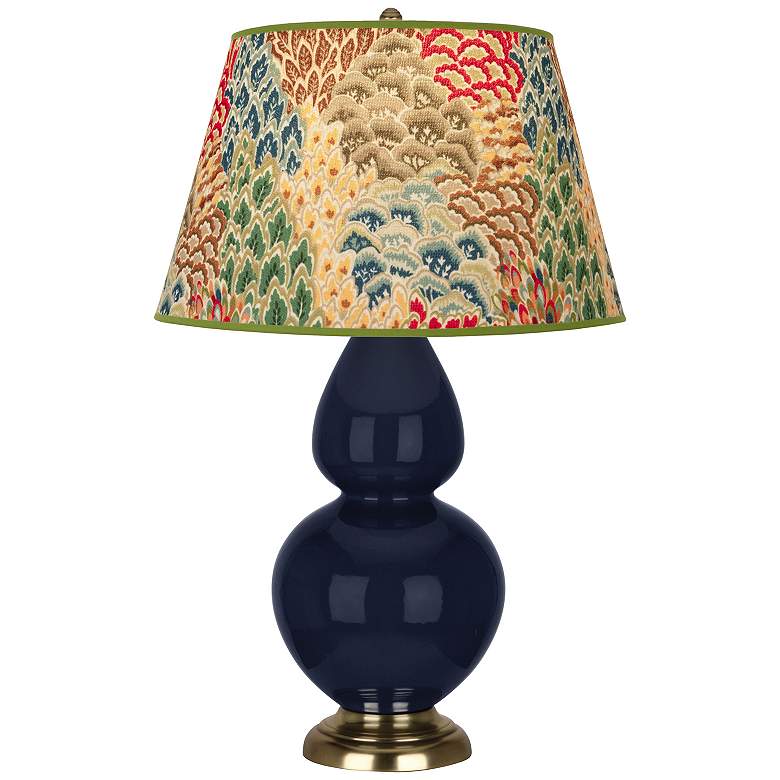 Image 1 Double Gourd 31"H Blue And Brass Table Lamp w/ Fall Floral Shade