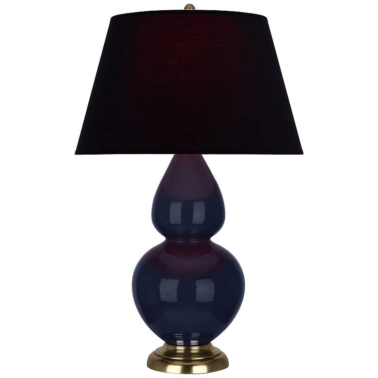 Image 1 Double Gourd 31"H Blue And Brass Table Lamp w/ Ink And Rose Shade