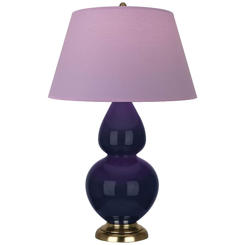 Image 1 Double Gourd 31"H Blue And Brass Table Lamp w/ Lavender And Plum Shade