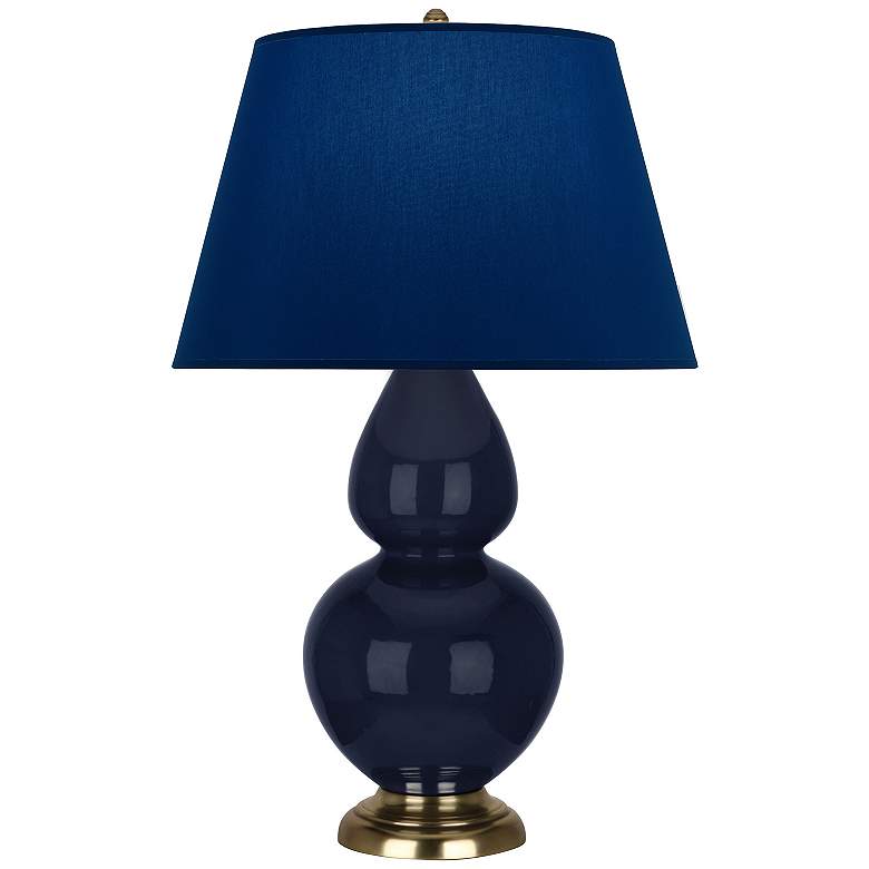Image 1 Double Gourd 31"H Blue And Brass Table Lamp w/ Navy And Gray Shade