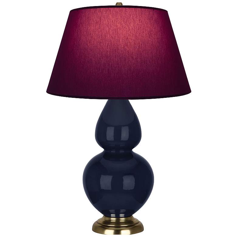 Image 1 Double Gourd 31"H Blue And Brass Table Lamp w/ Plum And Lavender Shade