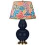 Double Gourd 31"H Blue And Brass Table Lamp w/ Spring Floral Shade