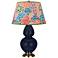 Double Gourd 31"H Blue And Brass Table Lamp w/ Spring Floral Shade