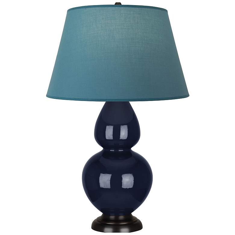 Image 1 Double Gourd 31"H Blue And Bronze Lamp w/ Bright Blue And Gray Shade
