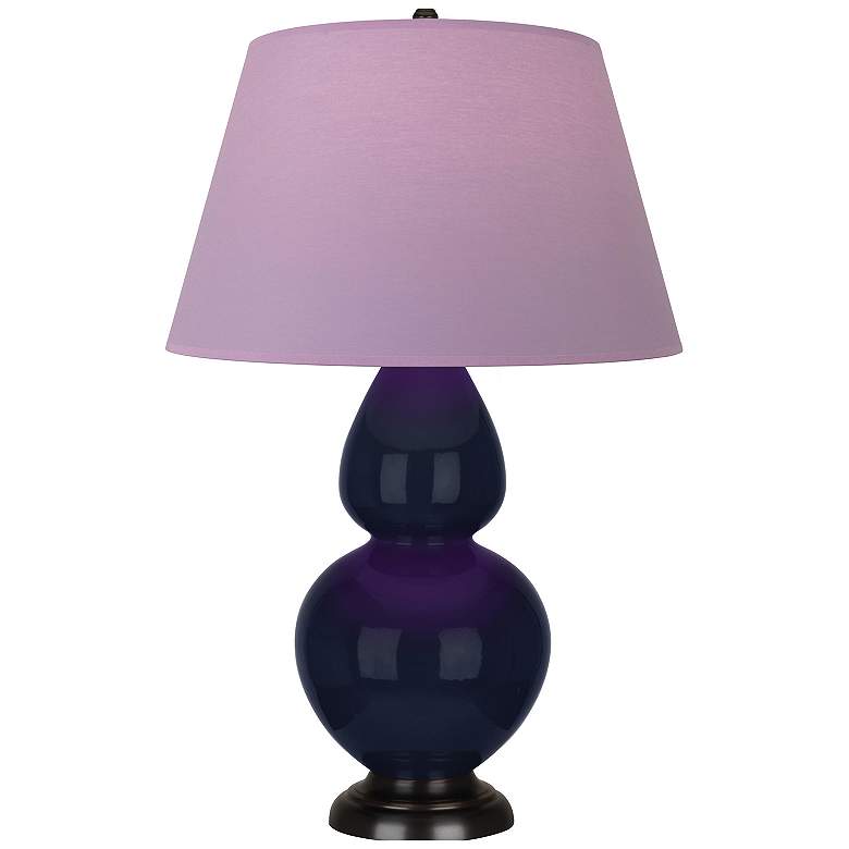 Image 1 Double Gourd 31"H Blue And Bronze Lamp w/ Lavender And Plum Shade