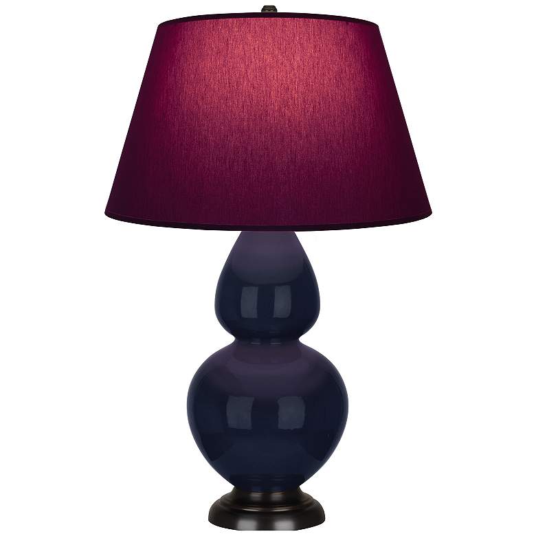 Image 1 Double Gourd 31"H Blue And Bronze Lamp w/ Plum And Lavender Shade