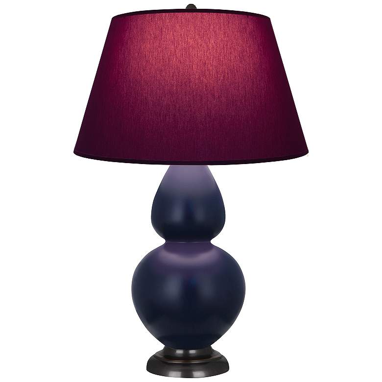 Image 1 Double Gourd 31"H Blue And Bronze Lamp w/ Plum And Lavender Shade