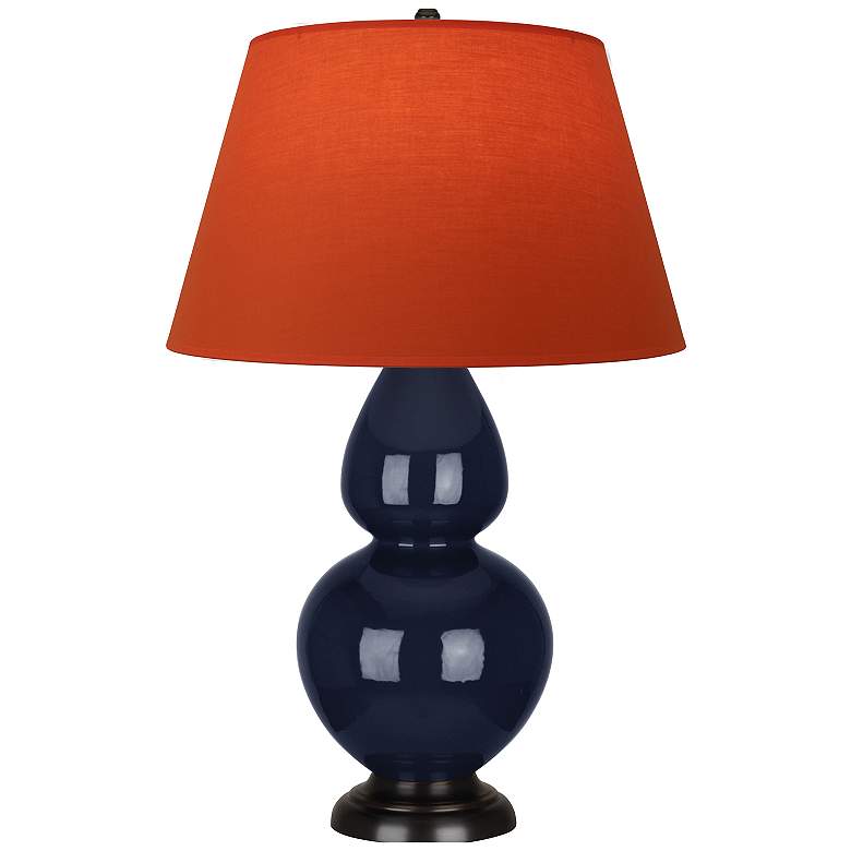 Image 1 Double Gourd 31"H Blue And Bronze Lamp w/ Tangerine And Taupe Shade