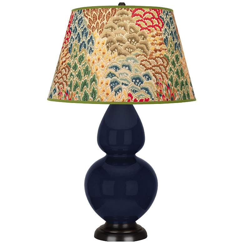 Image 1 Double Gourd 31"H Blue And Bronze Table Lamp w/ Fall Floral Shade