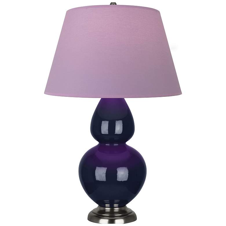 Image 1 Double Gourd 31"H Blue And Silver Lamp w/ Lavender And Plum Shade