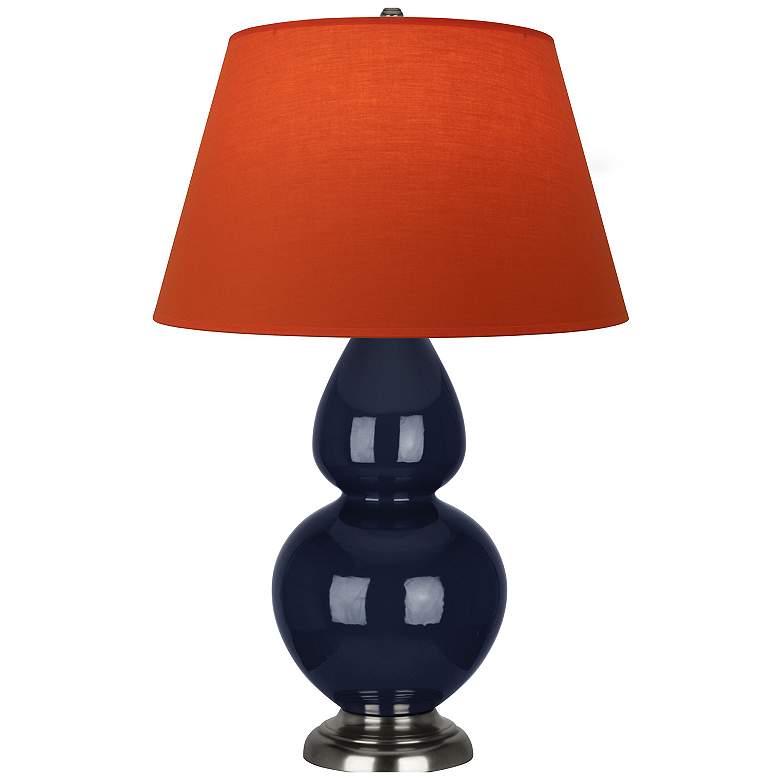 Image 1 Double Gourd 31"H Blue And Silver Lamp w/ Tangerine And Taupe Shade