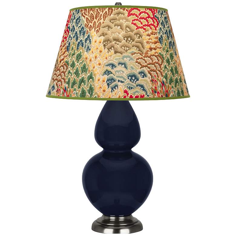 Image 1 Double Gourd 31"H Blue And Silver Table Lamp w/ Fall Floral Shade