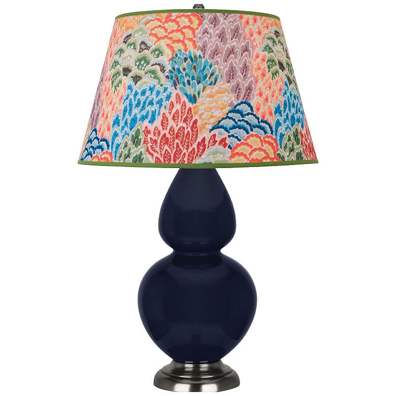Image 1 Double Gourd 31"H Blue And Silver Table Lamp w/ Spring Floral Shade