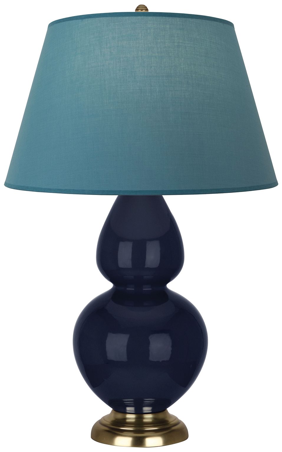 Double Gourd 31"H Blue & Brass Lamp w/ Bright Blue & Gray Made to Order