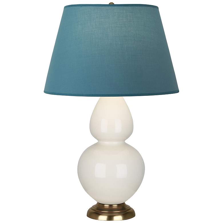 Image 1 Double Gourd 31"H Bone And Brass Lamp w/ Bright Blue And Gray Shade