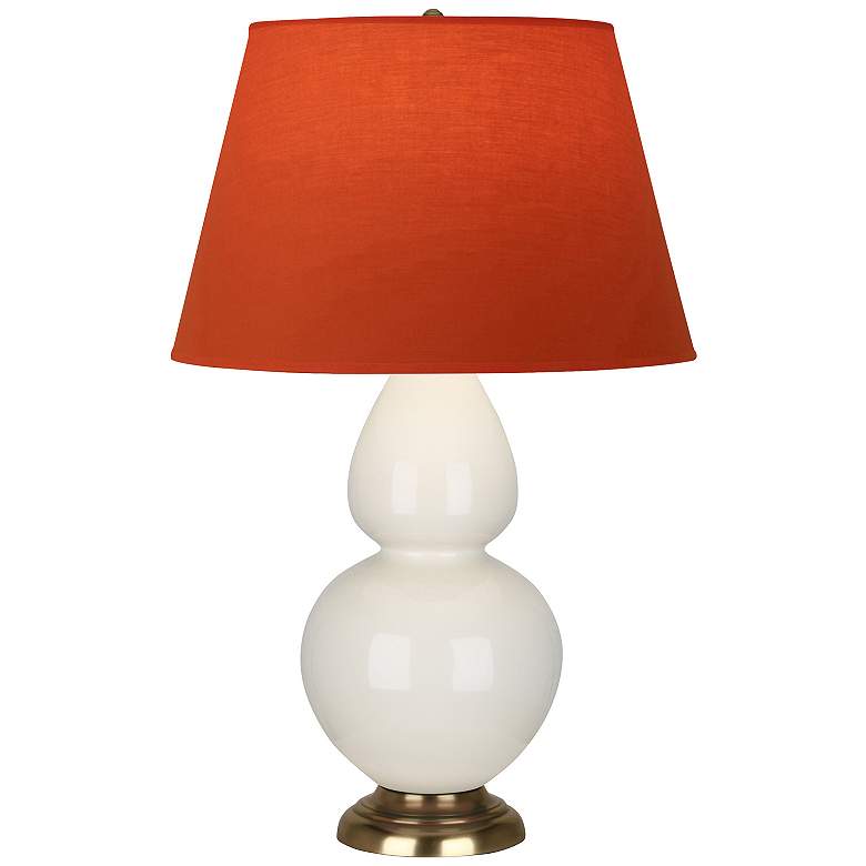 Image 1 Double Gourd 31"H Bone And Brass Lamp w/ Tangerine And Taupe Shade
