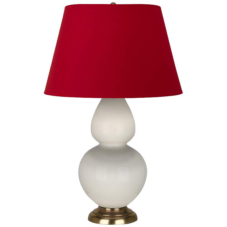 Image 1 Double Gourd 31"H Bone And Brass Table Lamp w/ Black And Red Shade