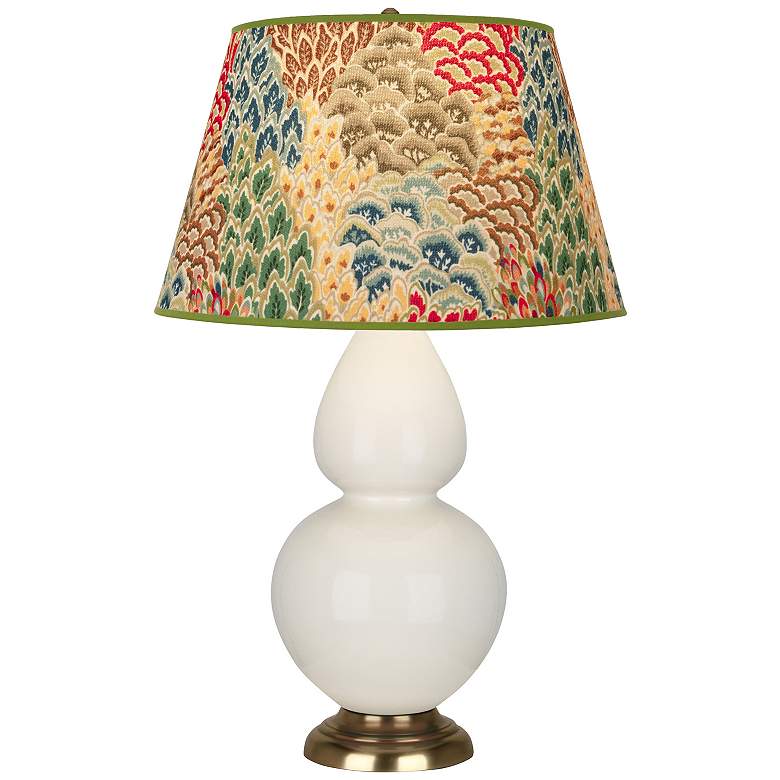 Image 1 Double Gourd 31"H Bone And Brass Table Lamp w/ Fall Floral Shade