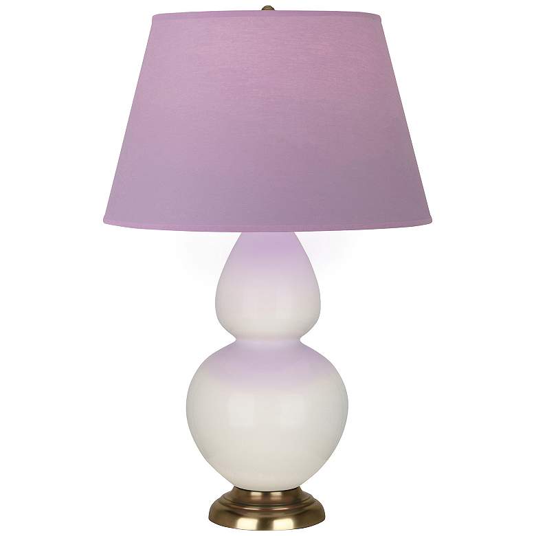 Image 1 Double Gourd 31"H Bone And Brass Table Lamp w/ Lavender And Plum Shade