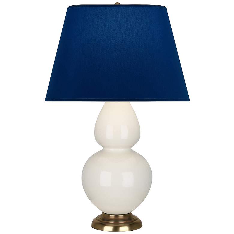 Image 1 Double Gourd 31"H Bone And Brass Table Lamp w/ Navy And Gray Shade
