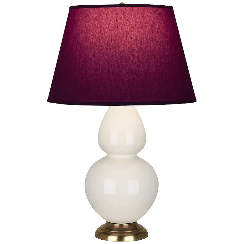 Image 1 Double Gourd 31"H Bone And Brass Table Lamp w/ Plum And Lavender Shade