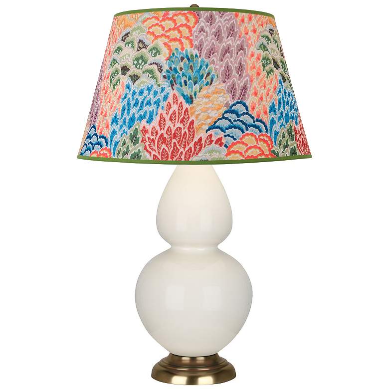 Image 1 Double Gourd 31"H Bone And Brass Table Lamp w/ Spring Floral Shade
