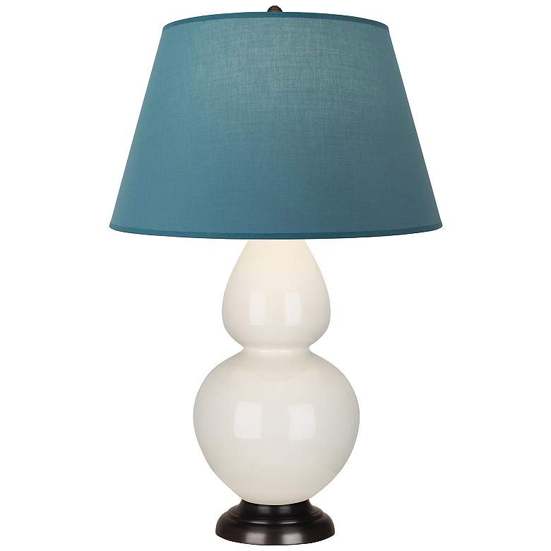 Image 1 Double Gourd 31"H Bone And Bronze Lamp w/ Bright Blue And Gray Shade