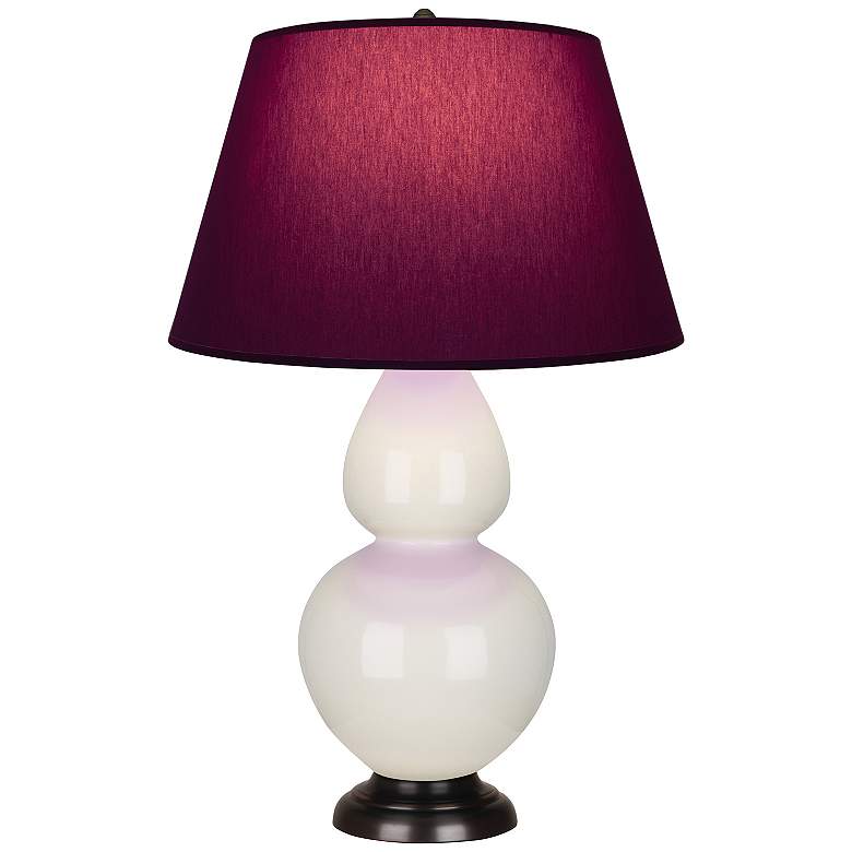 Image 1 Double Gourd 31"H Bone And Bronze Lamp w/ Plum And Lavender Shade
