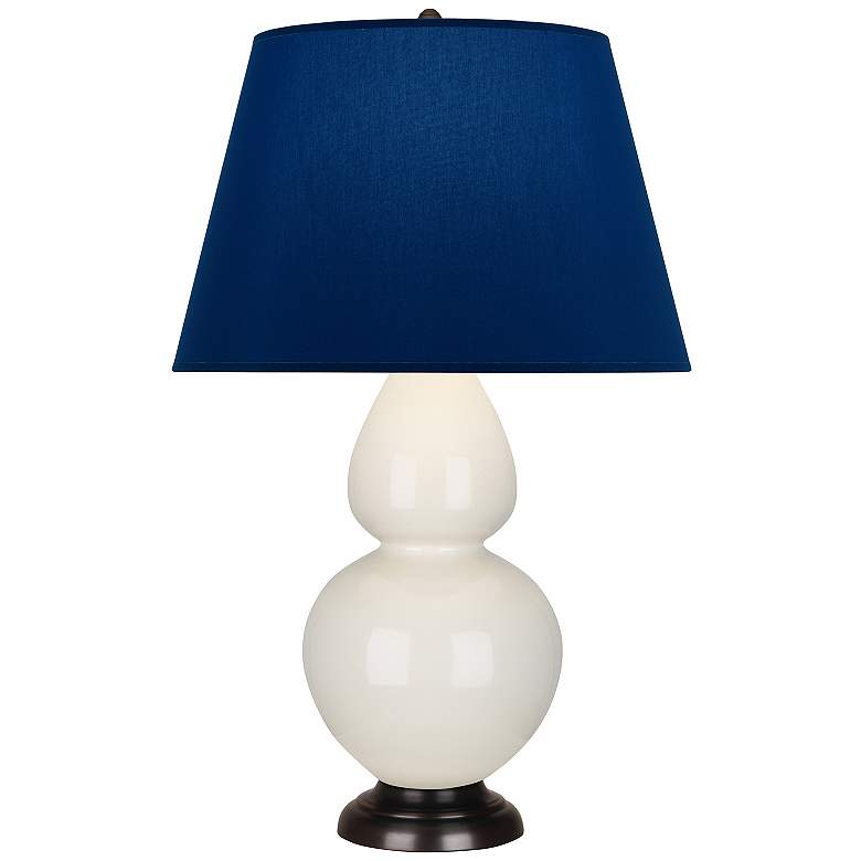 Image 1 Double Gourd 31"H Bone And Bronze Table Lamp w/ Navy And Gray Shade