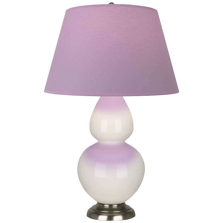 Image 1 Double Gourd 31"H Bone And Silver Lamp w/ Lavender And Plum Shade
