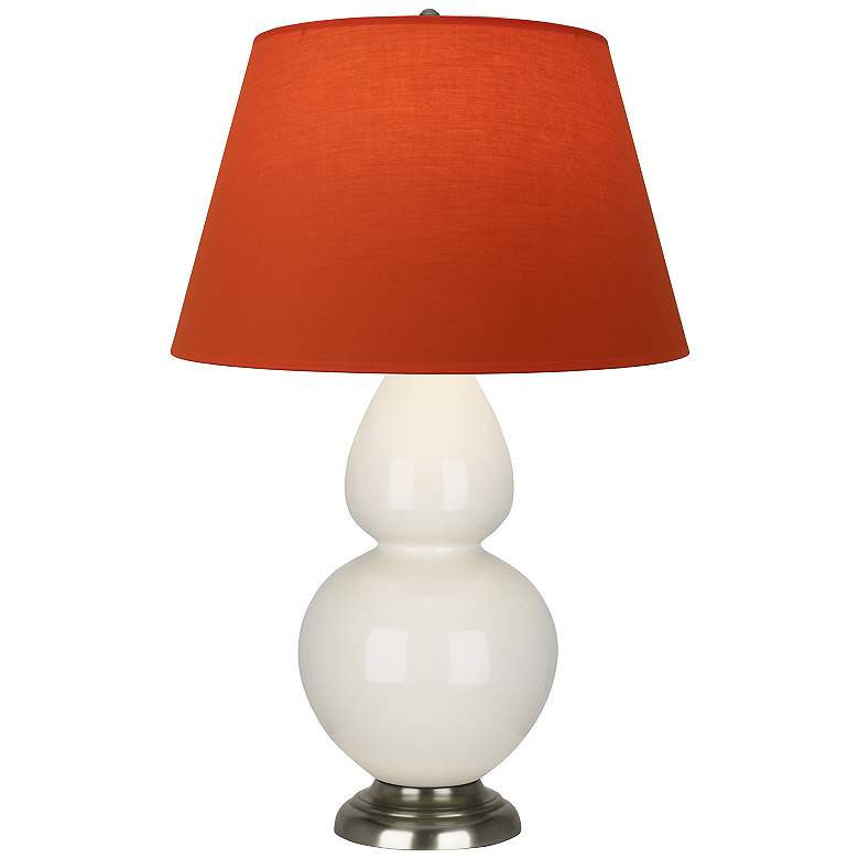 Image 1 Double Gourd 31"H Bone And Silver Lamp w/ Tangerine And Taupe Shade
