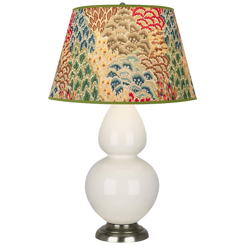 Image 1 Double Gourd 31"H Bone And Silver Table Lamp w/ Fall Floral Shade