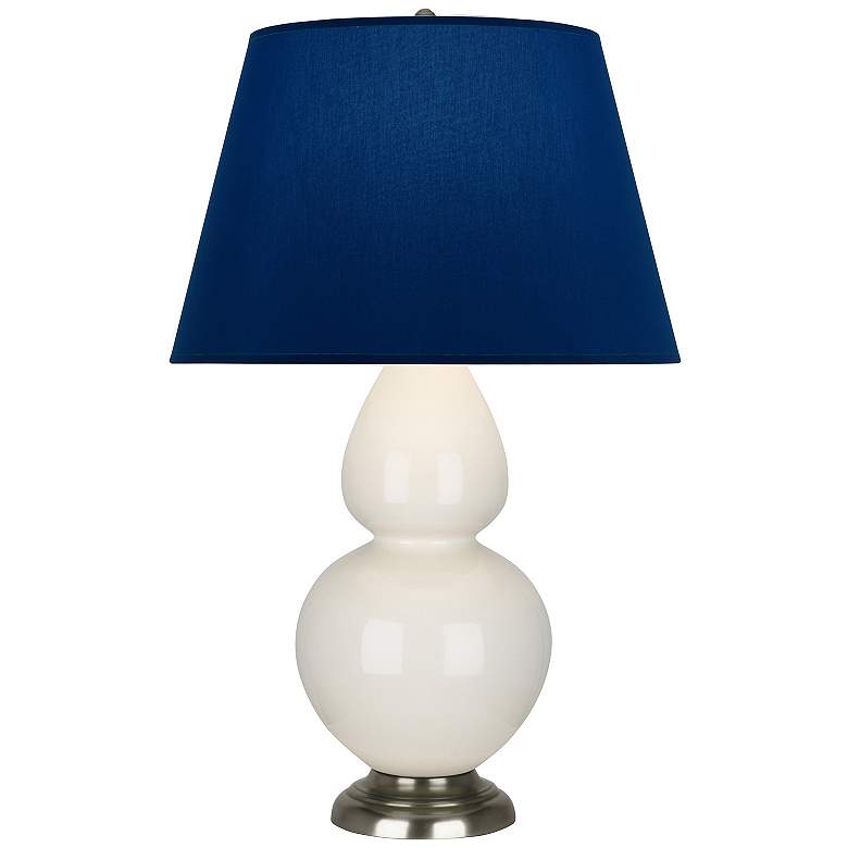 Image 1 Double Gourd 31"H Bone And Silver Table Lamp w/ Navy And Gray Shade