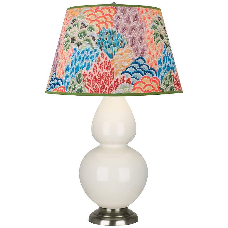 Image 1 Double Gourd 31"H Bone And Silver Table Lamp w/ Spring Floral Shade