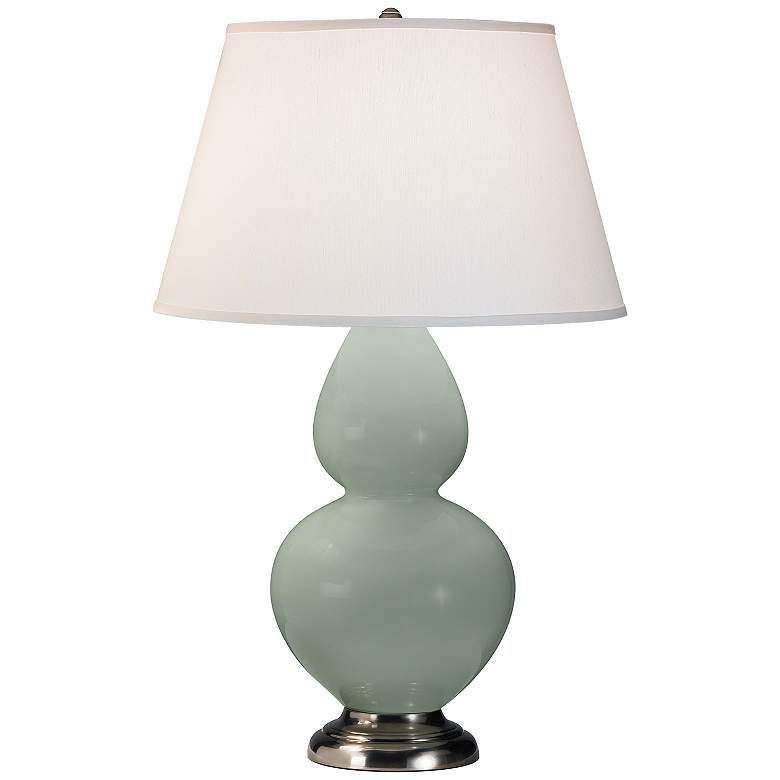 Image 1 Double Gourd 31"H Celadon And Antique Silver Table Lamp w/ Pearl Shade